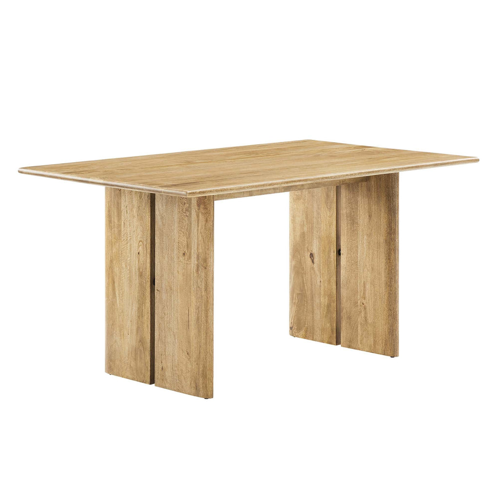 Oak rectangular wood dining table with smooth tabletop and angled legs