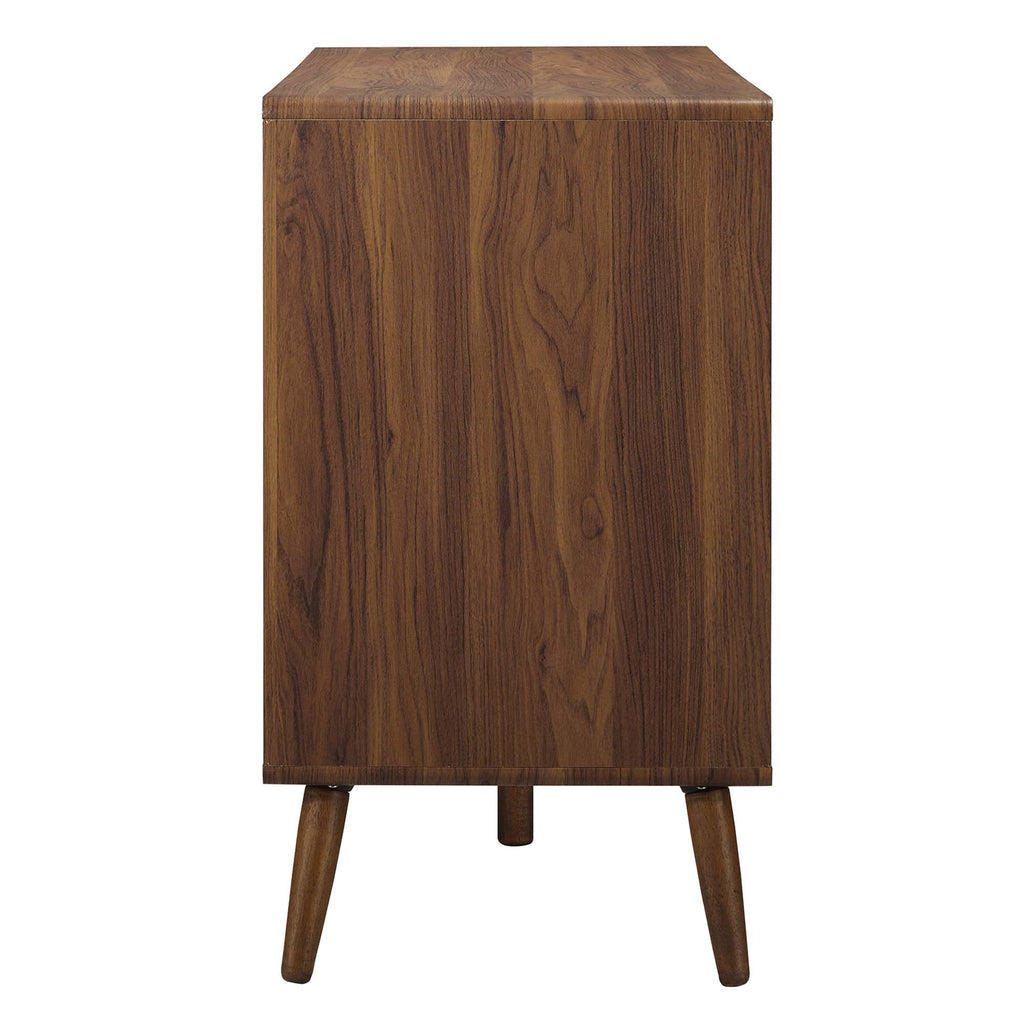 Walnut wood dresser side panel with tapered legs, no visible drawers