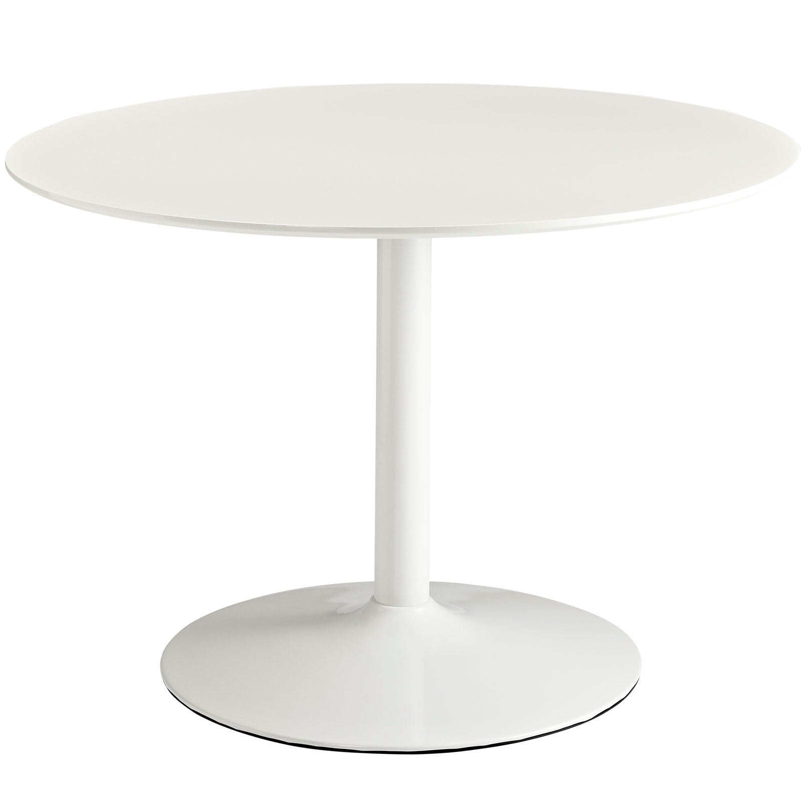 White round dining table with modern pedestal base